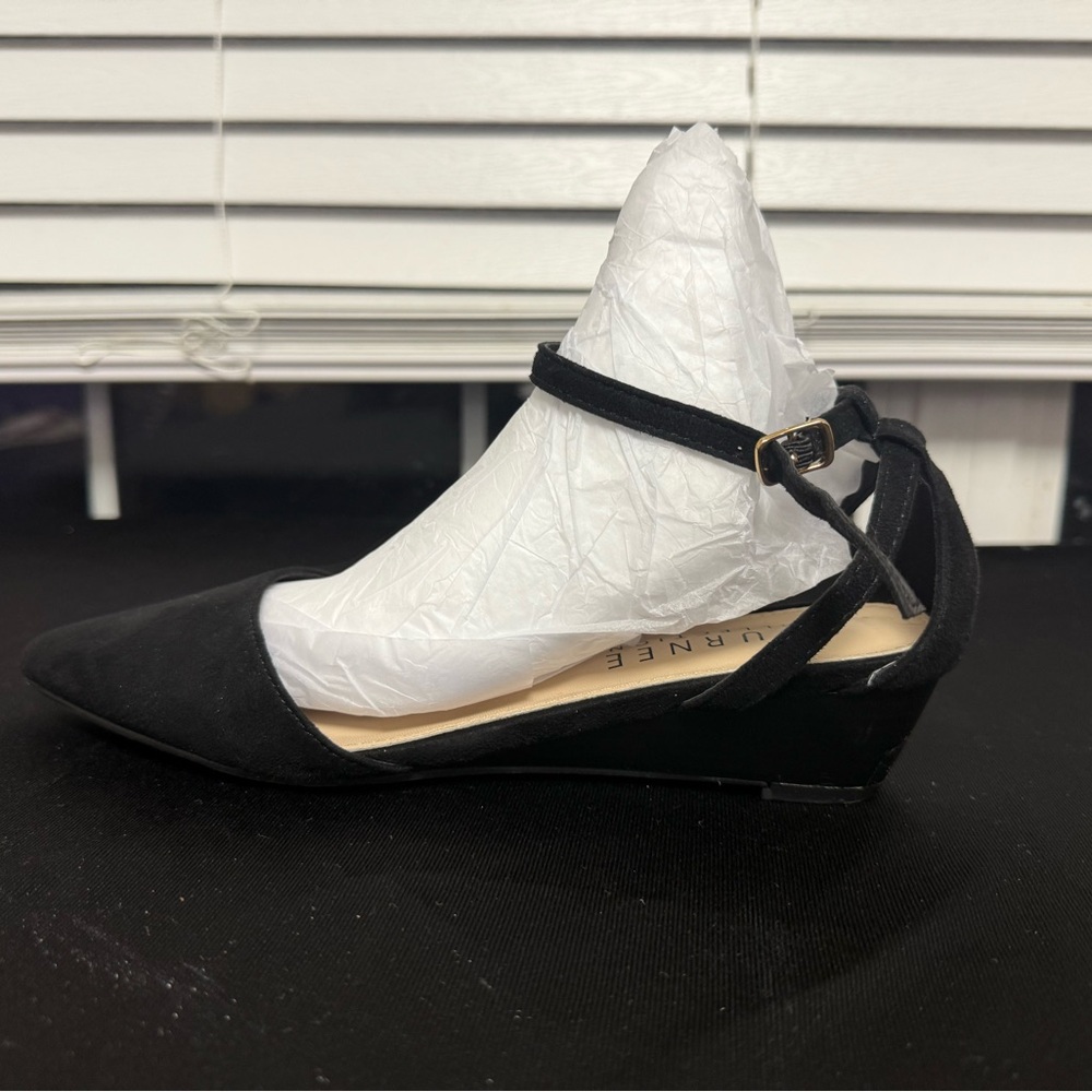 Journee Collection Black Ankle Strap Wedges